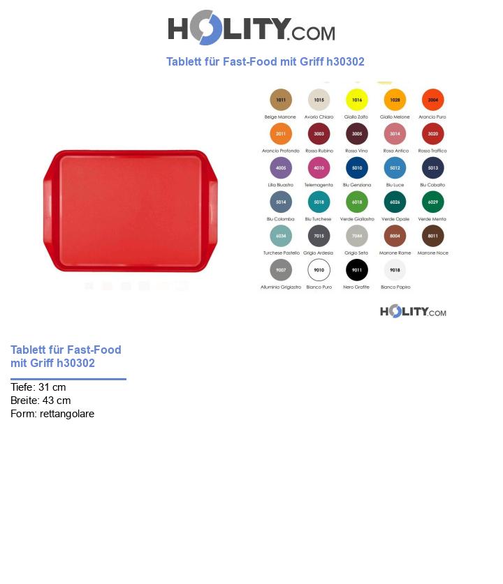 Tablett für Fast-Food mit Griff h30302