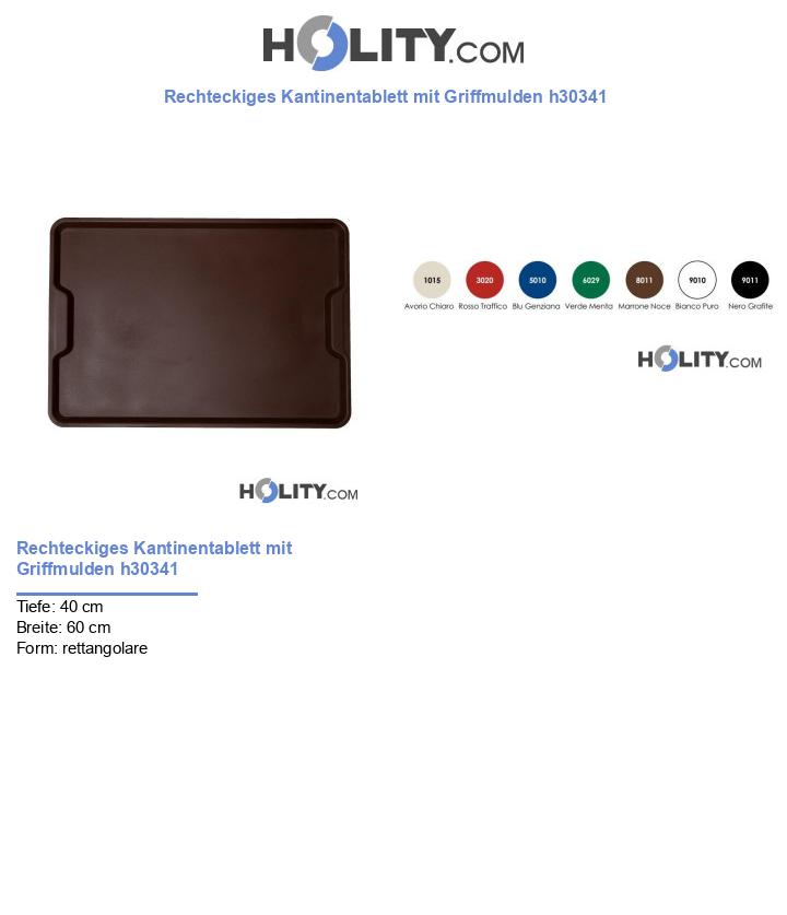 Rechteckiges Kantinentablett mit Griffmulden h30341