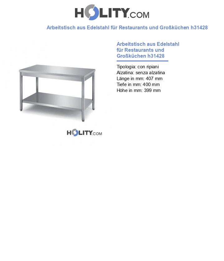 Arbeitstisch aus Edelstahl für Restaurants und Großküchen h31428