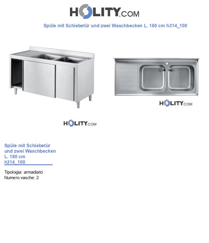 Spüle mit Schiebetür und zwei Waschbecken L. 180 cm h314_100