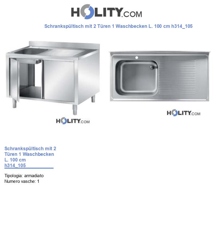 Schrankspültisch mit 2 Türen 1 Waschbecken L. 100 cm h314_105