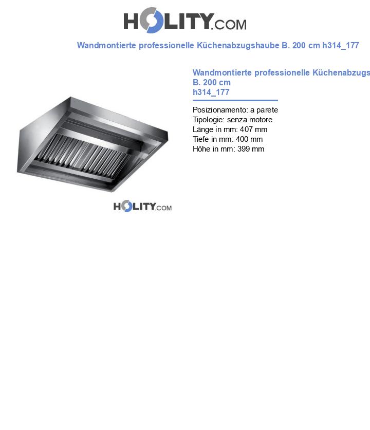 Wandmontierte professionelle Küchenabzugshaube B. 200 cm h314_177