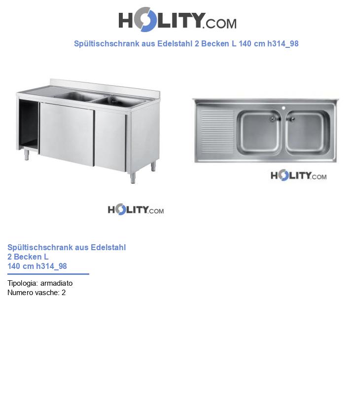 Spültischschrank aus Edelstahl 2 Becken L 140 cm h314_98