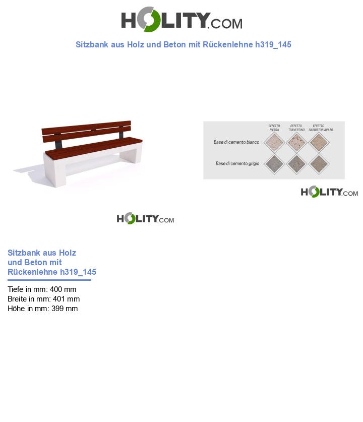 Sitzbank aus Holz und Beton mit Rückenlehne h319_145