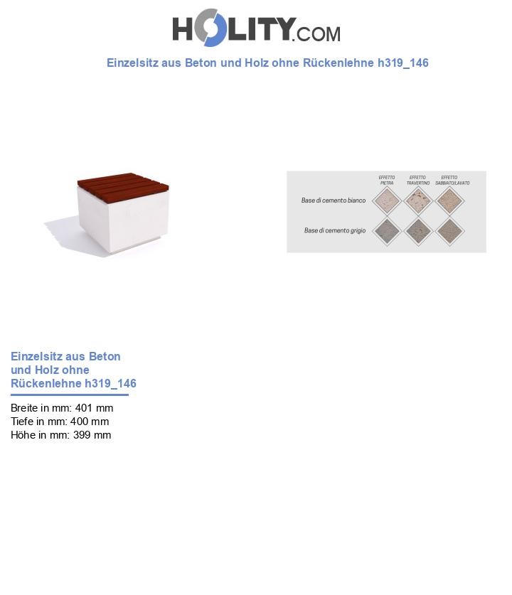 Einzelsitz aus Beton und Holz ohne Rückenlehne h319_146