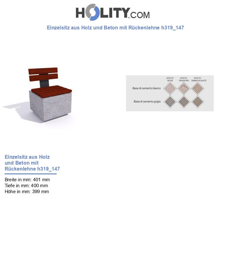 Einzelsitz aus Holz und Beton mit Rückenlehne h319_147
