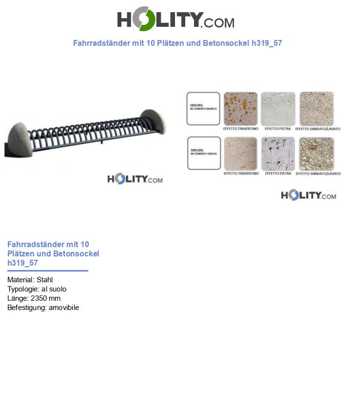 Fahrradständer mit 10 Plätzen und Betonsockel h319_57