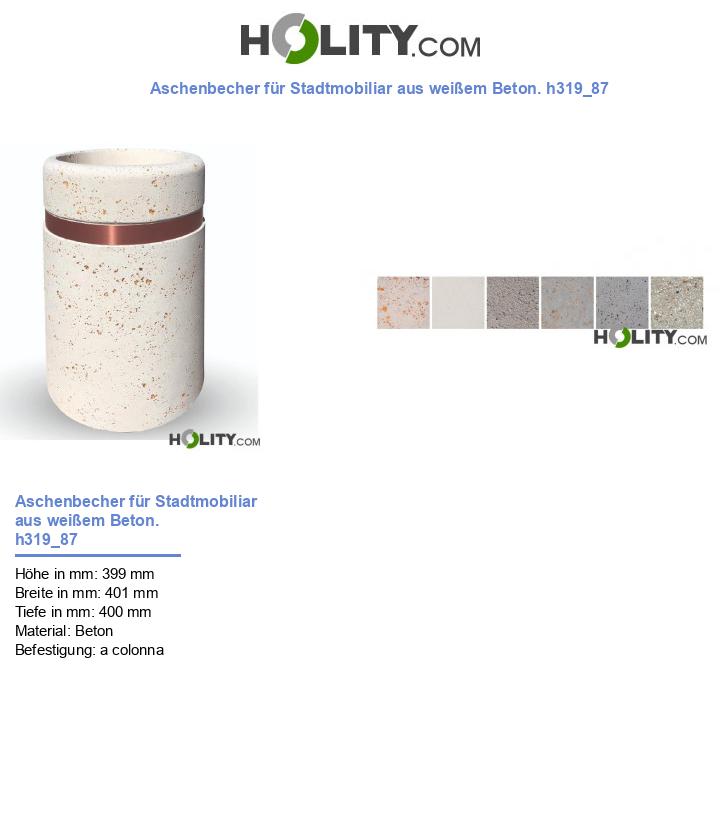 Aschenbecher für Stadtmobiliar aus weißem Beton. h319_87