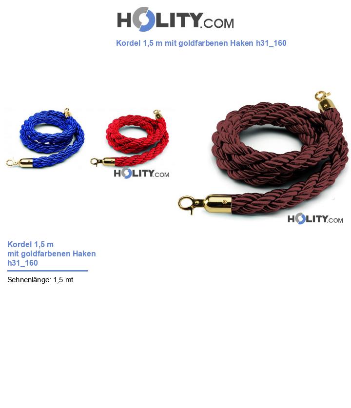 Kordel 1,5 m mit goldfarbenen Haken h31_160