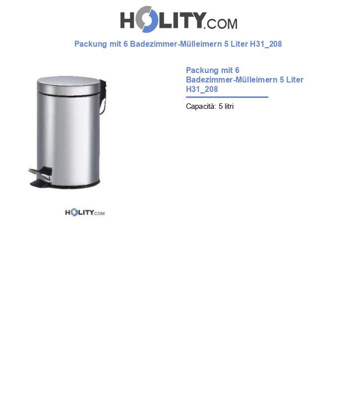 Packung mit 6 Badezimmer-Mülleimern 5 Liter H31_208