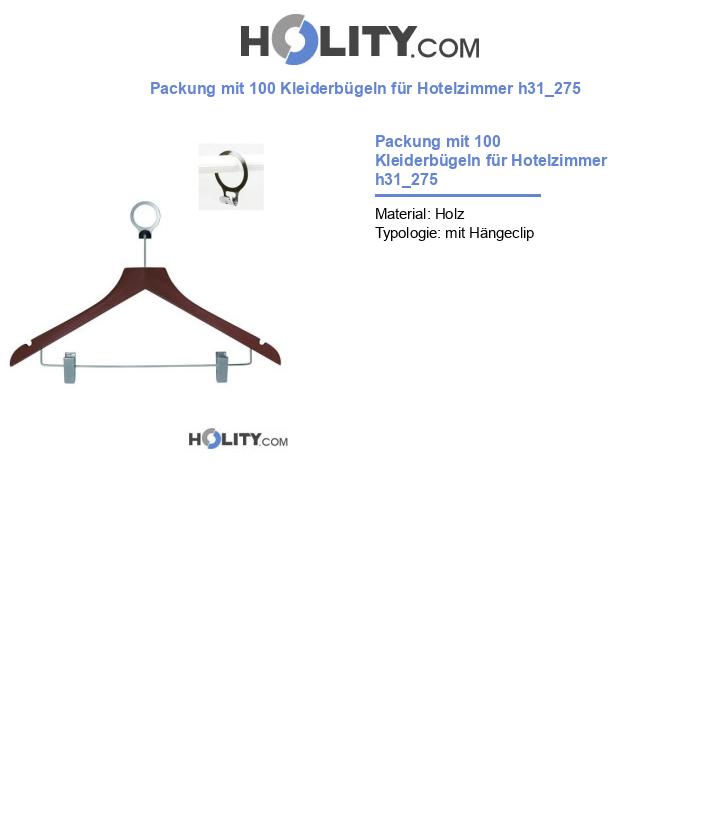 Packung mit 100 Kleiderbügeln für Hotelzimmer h31_275