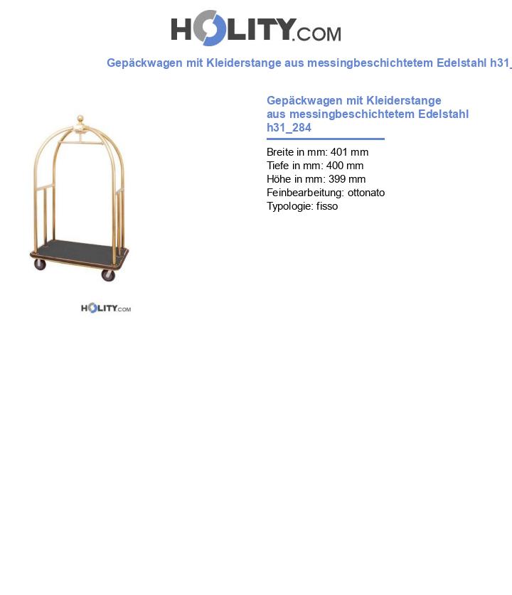 Gepäckwagen mit Kleiderstange aus messingbeschichtetem Edelstahl h31_284