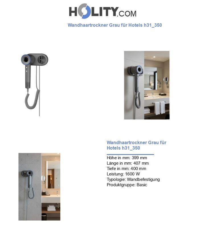 Wandhaartrockner Grau für Hotels h31_350