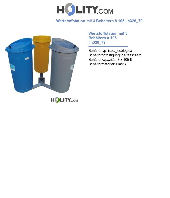 Wertstoffstation mit 3 Behältern à 105 l h326_79