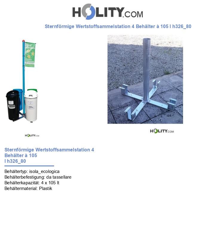 Sternförmige Wertstoffsammelstation 4 Behälter à 105 l h326_80