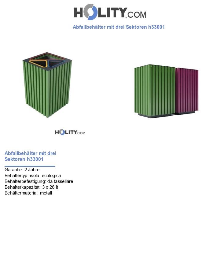 Abfallbehälter mit drei Sektoren h33001