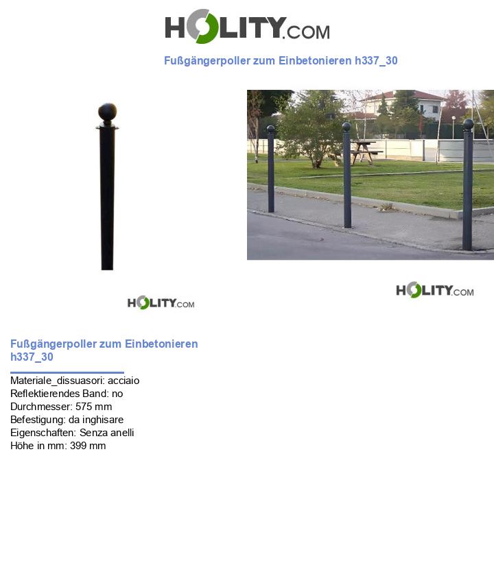 Fußgängerpoller zum Einbetonieren h337_30