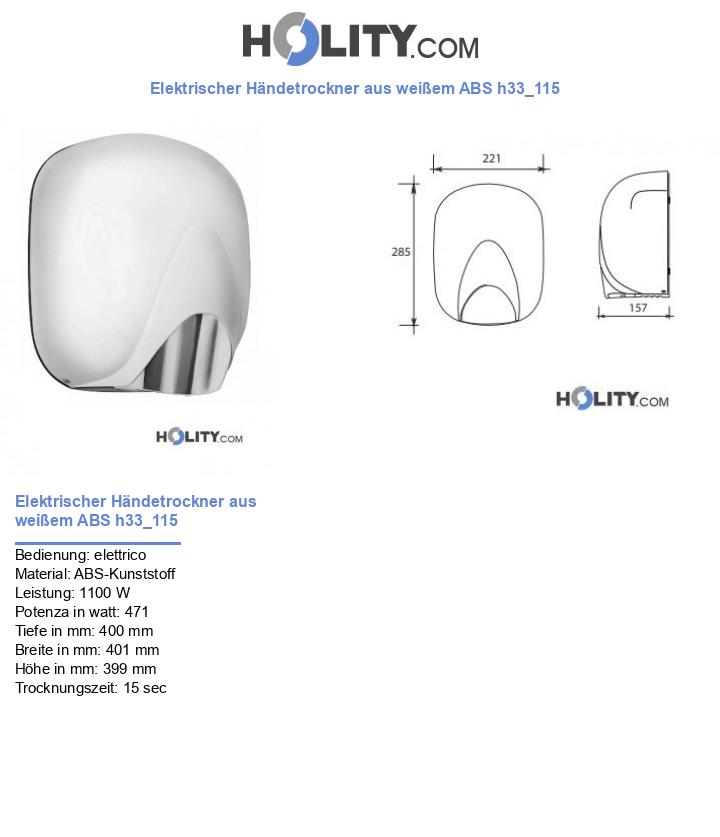 Elektrischer Händetrockner aus weißem ABS h33_115