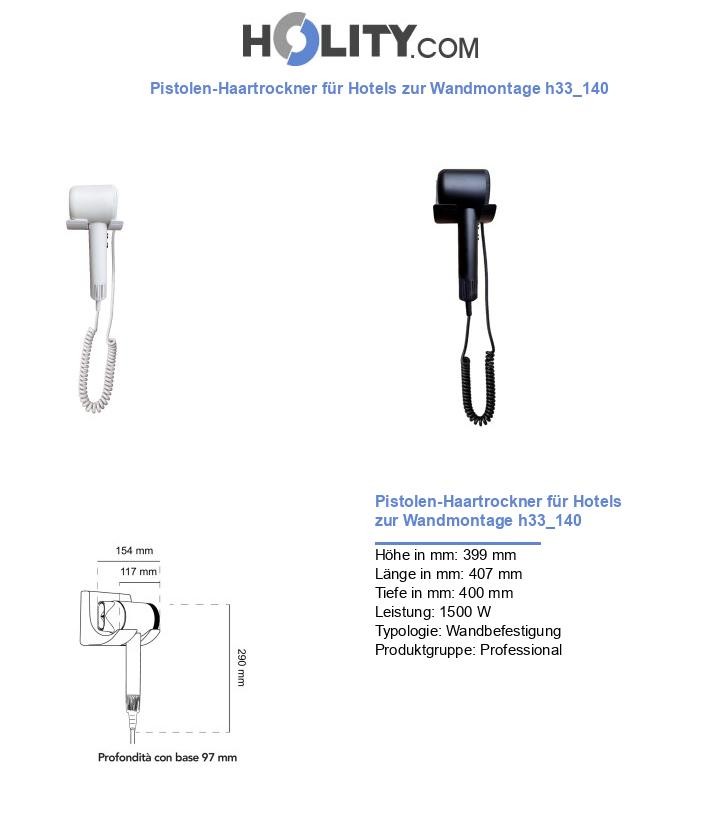 Pistolen-Haartrockner für Hotels zur Wandmontage h33_140
