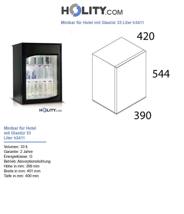 Minibar für Hotel mit Glastür 33 Liter h3411