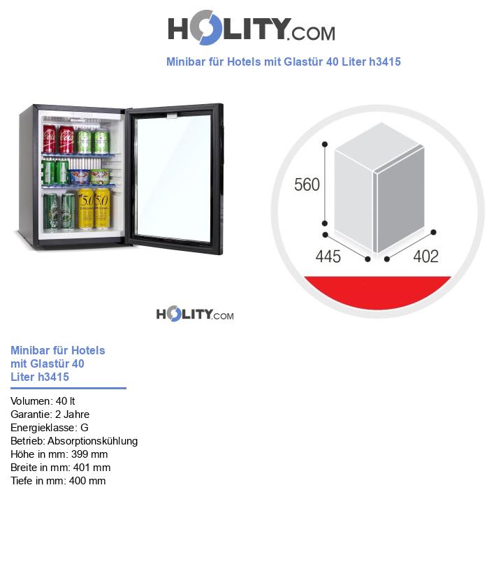 Minibar für Hotels mit Glastür 40 Liter h3415