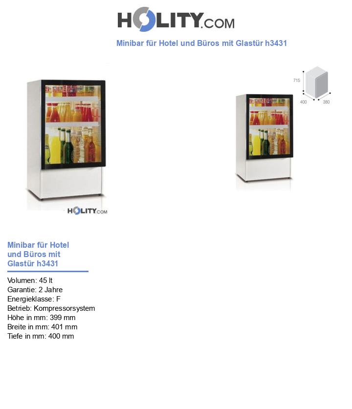 Minibar für Hotel und Büros mit Glastür h3431