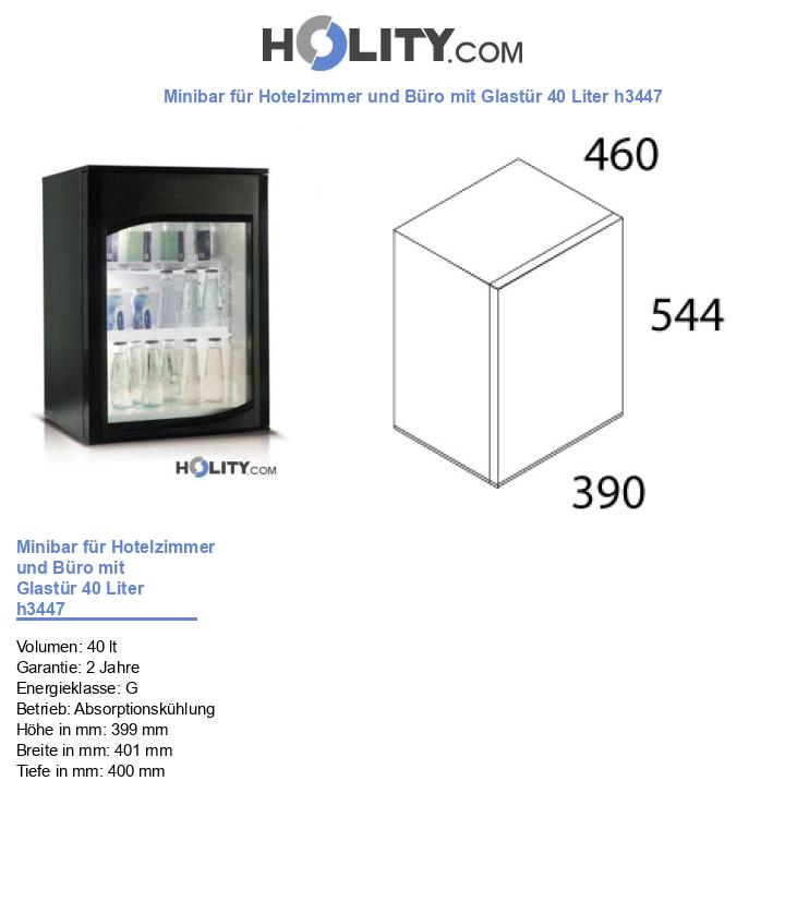 Minibar für Hotelzimmer und Büro mit Glastür 40 Liter h3447