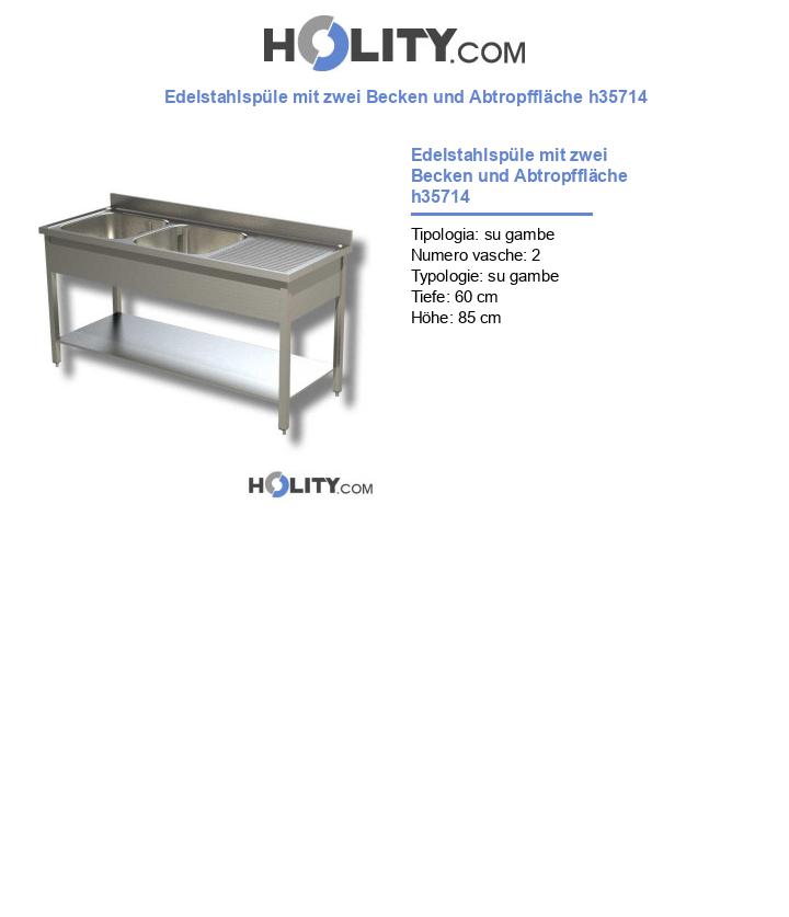 Edelstahlspüle mit zwei Becken und Abtropffläche h35714