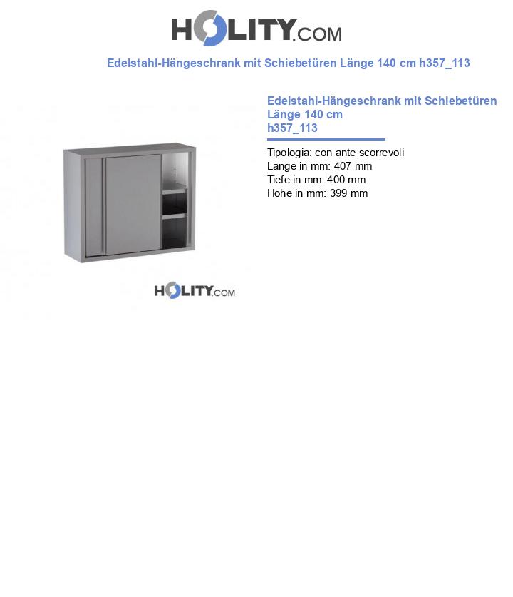 Edelstahl-Hängeschrank mit Schiebetüren Länge 140 cm h357_113