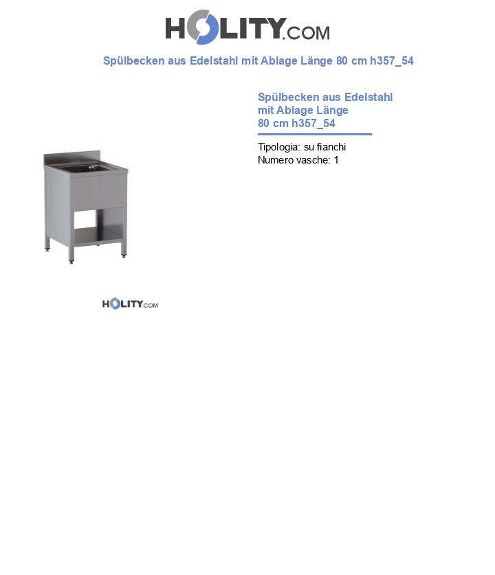 Spülbecken aus Edelstahl mit Ablage Länge 80 cm h357_54