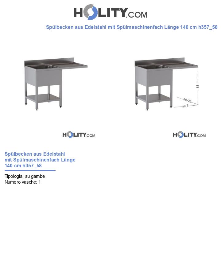 Spülbecken aus Edelstahl mit Spülmaschinenfach Länge 140 cm h357_58