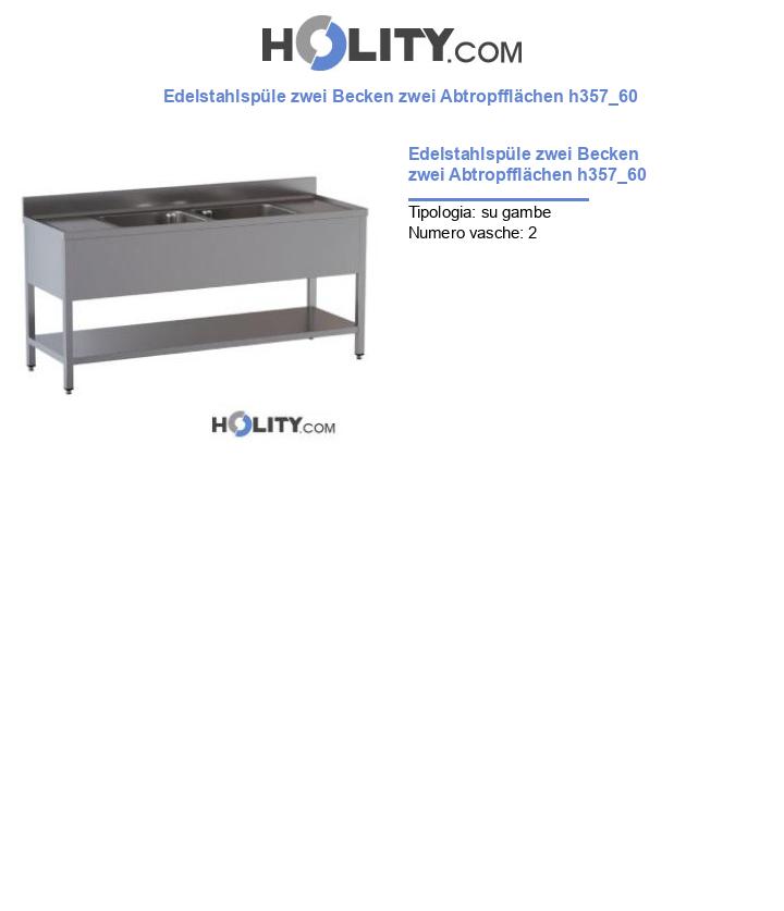 Edelstahlspüle zwei Becken zwei Abtropfflächen h357_60