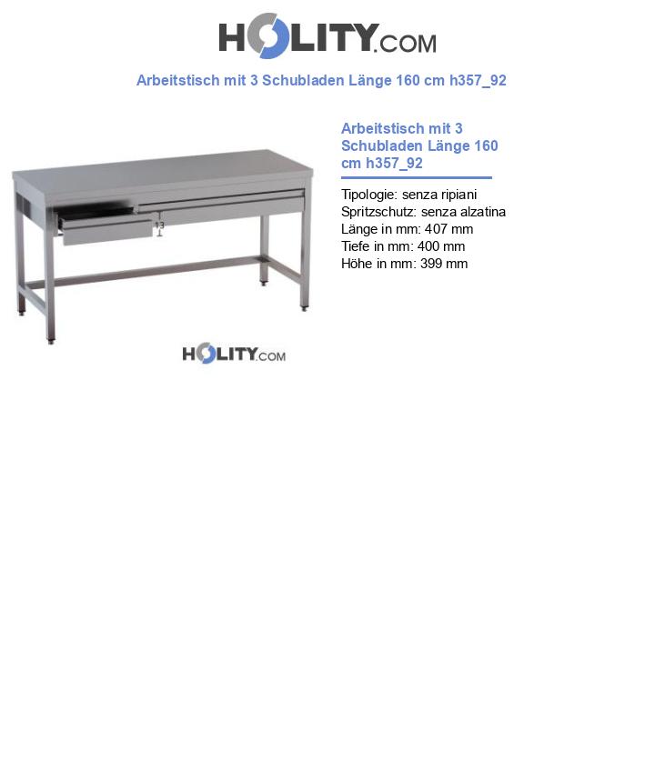 Arbeitstisch mit 3 Schubladen Länge 160 cm h357_92