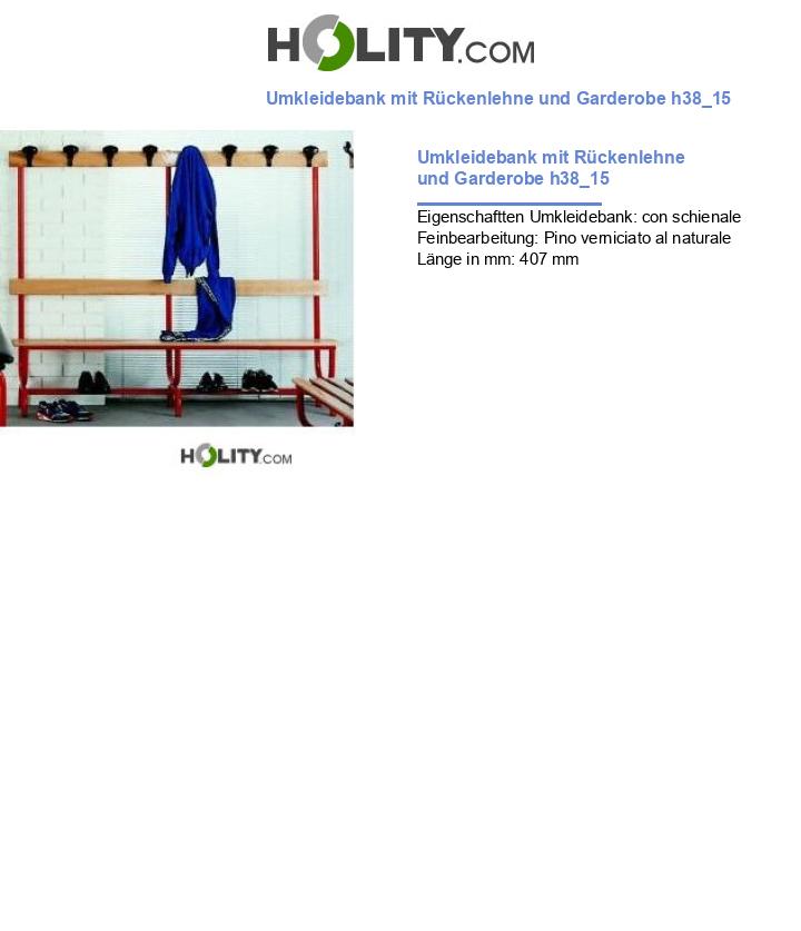 Umkleidebank mit Rückenlehne und Garderobe h38_15