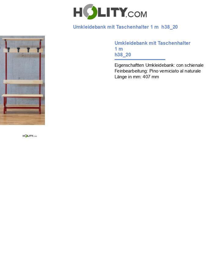Umkleidebank mit Taschenhalter 1 m  h38_20