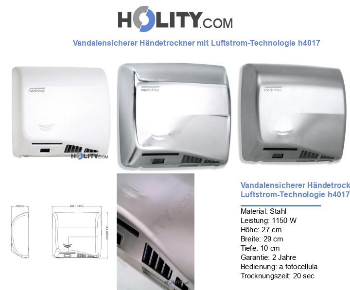 Vandalensicherer Händetrockner mit Luftstrom-Technologie h4017