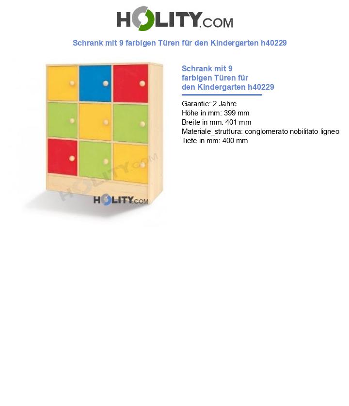 Schrank mit 9 farbigen Türen für den Kindergarten h40229