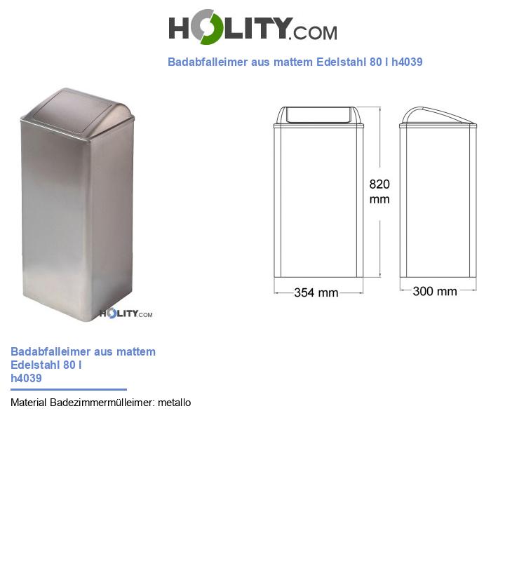 Badabfalleimer aus mattem Edelstahl 80 l h4039