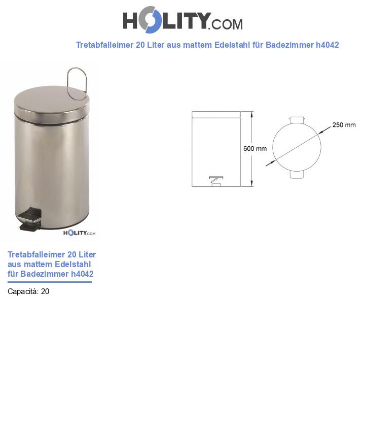 Tretabfalleimer 20 Liter aus mattem Edelstahl für Badezimmer h4042