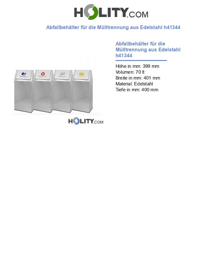 Abfallbehälter für die Mülltrennung aus Edelstahl h41344