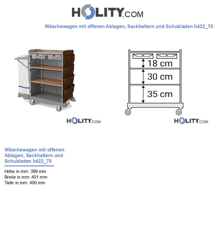 Wäschewagen mit offenen Ablagen, Sackhaltern und Schubladen h422_70