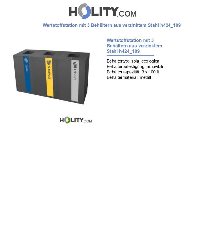 Wertstoffstation mit 3 Behältern aus verzinktem Stahl h424_109