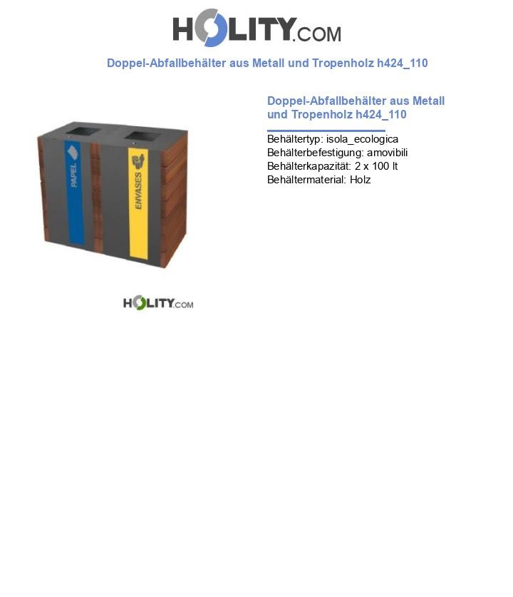Doppel-Abfallbehälter aus Metall und Tropenholz h424_110