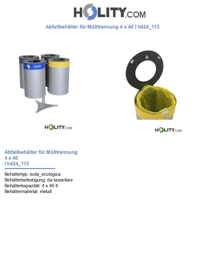 Abfallbehälter für Mülltrennung 4 x 40 l h424_113