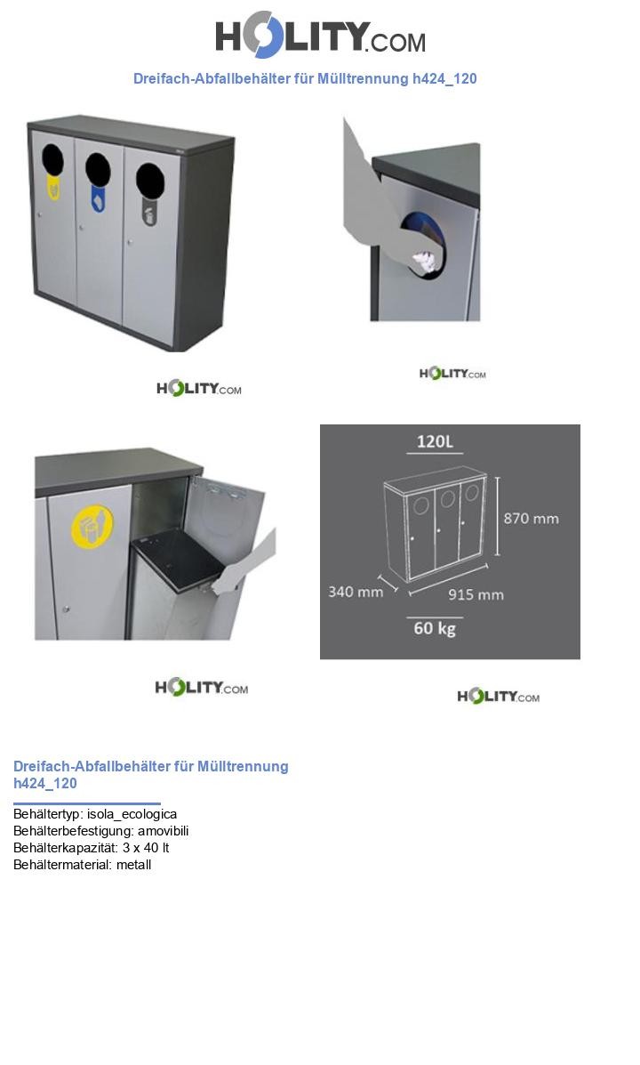 Dreifach-Abfallbehälter für Mülltrennung h424_120
