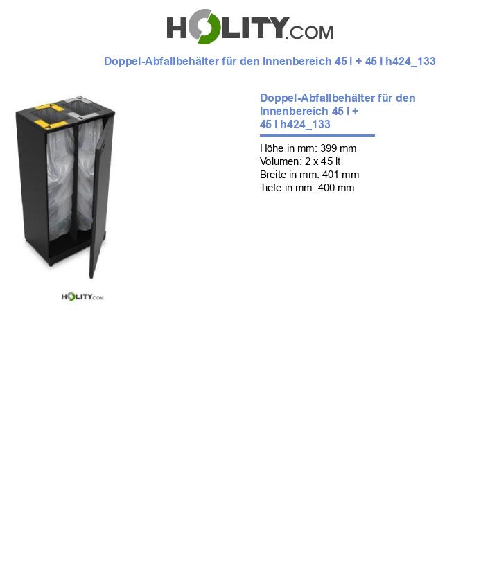 Doppel-Abfallbehälter für den Innenbereich 45 l + 45 l h424_133