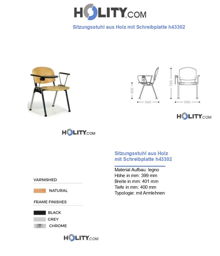 Sitzungsstuhl aus Holz mit Schreibplatte h43302