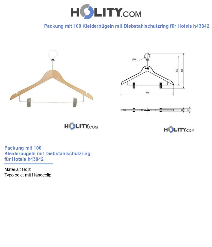 Packung mit 100 Kleiderbügeln mit Diebstahlschutzring für Hotels h43842