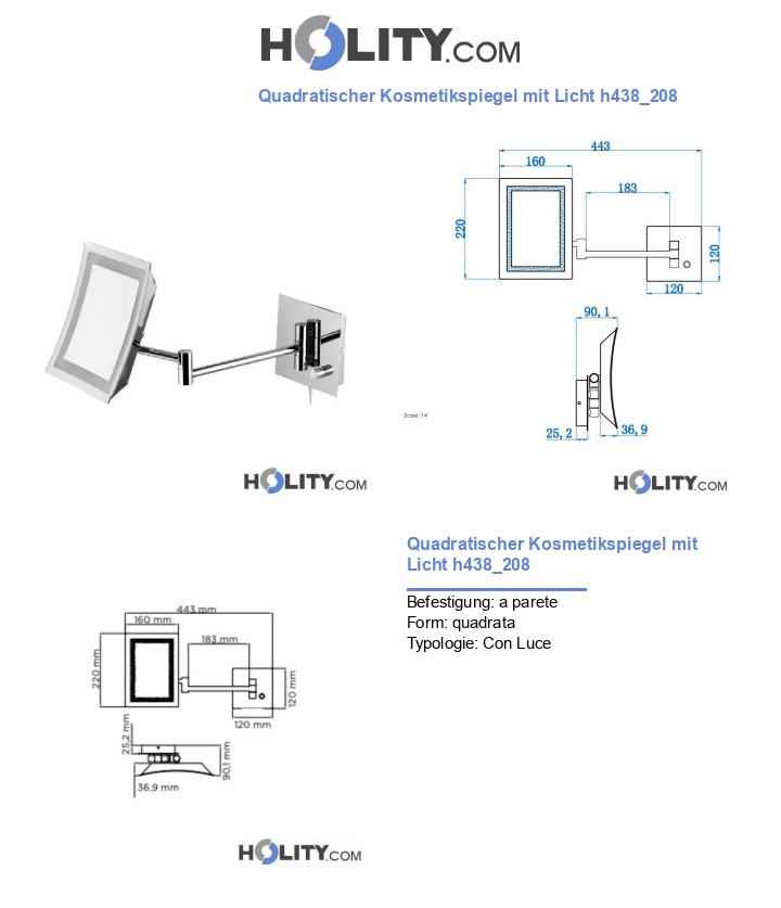 Quadratischer Kosmetikspiegel mit Licht h438_208