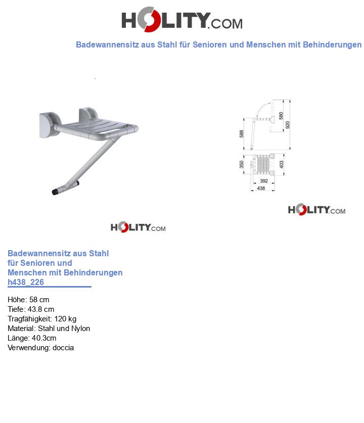 Badewannensitz aus Stahl für Senioren und Menschen mit Behinderungen h438_226